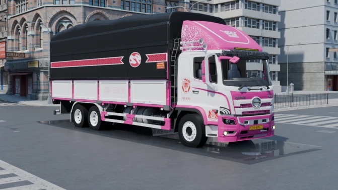 Mod Hino 500 Euro 4 Pink Cargo Truck – Proton Bus Sim - Vista Principal/Lateral (Proton Bus Simulator)
