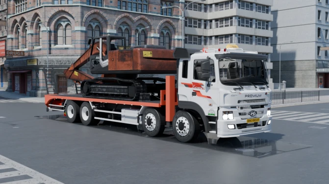 Mod Hyundai HD Lowbed Excavator Hauler – Proton Bus Sim - Vista Principal/Lateral (Proton Bus Simulator)