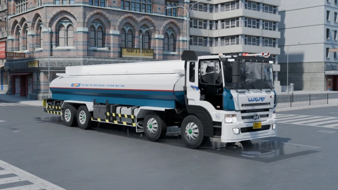 Mod Hyundai HD360 Fuel Tanker (Petrolimex) – Proton Bus - Vista Principal/Lateral (Proton Bus Simulator)